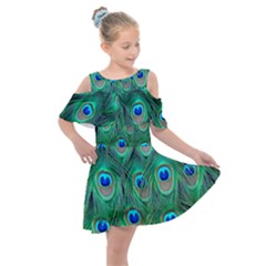 Feather, Bird, Pattern, Peacock, Texture Kids  Shoulder Cutout Chiffon Dress by nateshop