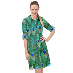 Feather, Bird, Pattern, Peacock, Texture Long Sleeve Mini Shirt Dress by nateshop