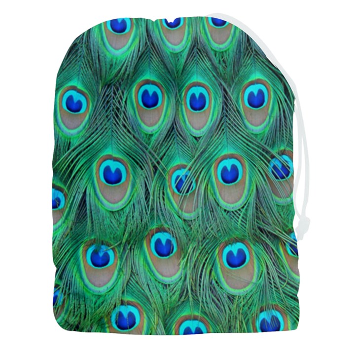 Feather, Bird, Pattern, Peacock, Texture Drawstring Pouch (3XL)