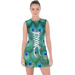 Feather, Bird, Pattern, Peacock, Texture Lace Up Front Bodycon Dress by nateshop