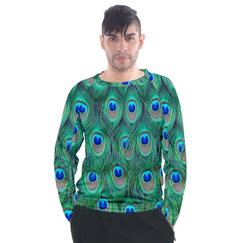 Feather, Bird, Pattern, Peacock, Texture Men s Long Sleeve Raglan T-shirt by nateshop