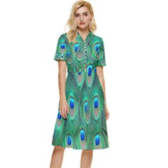 Feather, Bird, Pattern, Peacock, Texture Button Top Knee Length Dress by nateshop