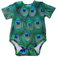 Feather, Bird, Pattern, Peacock, Texture Baby Short Sleeve Bodysuit by nateshop