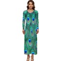 Feather, Bird, Pattern, Peacock, Texture Long Sleeve Longline Maxi Dress View1