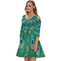 Feather, Bird, Pattern, Peacock, Texture Shoulder Cut Out Zip Up Dress View2