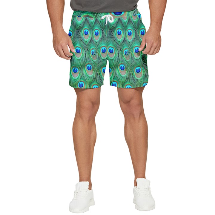 Feather, Bird, Pattern, Peacock, Texture Men s Runner Shorts