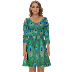 Feather, Bird, Pattern, Peacock, Texture Shoulder Cut Out Zip Up Dress by nateshop