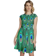 Feather, Bird, Pattern, Peacock, Texture Cap Sleeve High Waist Dress by nateshop