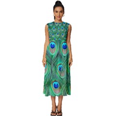 Feather, Bird, Pattern, Peacock, Texture Sleeveless Round Neck Midi Dress by nateshop