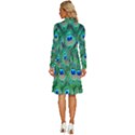 Feather, Bird, Pattern, Peacock, Texture Long Sleeve Shirt Collar A-Line Dress View4