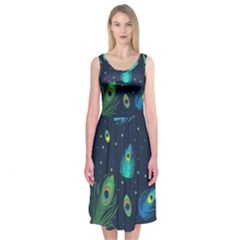 Feather, Bird, Pattern, Midi Sleeveless Dress by nateshop