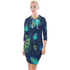 Feather, Bird, Pattern, Quarter Sleeve Hood Bodycon Dress by nateshop