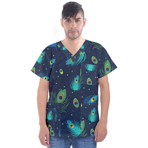 Feather, Bird, Pattern, Men s V-neck Scrub Top by nateshop