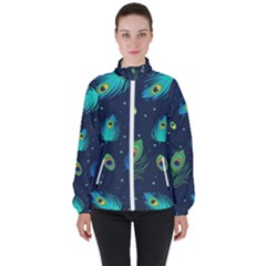 Feather, Bird, Pattern, Women s High Neck Windbreaker by nateshop