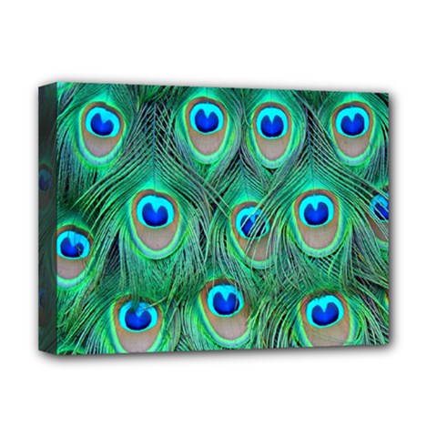 Peacock Feathers, Bonito, Bird, Blue, Colorful, Feathers Deluxe Canvas 16  X 12  (stretched)  by nateshop