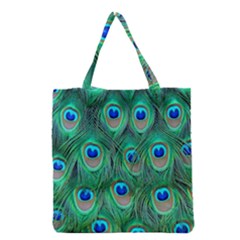 Peacock Feathers, Bonito, Bird, Blue, Colorful, Feathers Grocery Tote Bag by nateshop