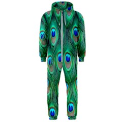 Peacock Feathers, Bonito, Bird, Blue, Colorful, Feathers Hooded Jumpsuit (men) by nateshop