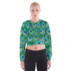 Peacock Feathers, Bonito, Bird, Blue, Colorful, Feathers Cropped Sweatshirt by nateshop