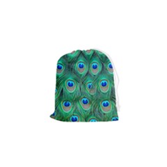 Peacock Feathers, Bonito, Bird, Blue, Colorful, Feathers Drawstring Pouch (xs) by nateshop