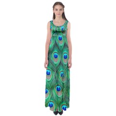 Peacock Feathers, Bonito, Bird, Blue, Colorful, Feathers Empire Waist Maxi Dress by nateshop