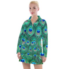 Peacock Feathers, Bonito, Bird, Blue, Colorful, Feathers Women s Long Sleeve Casual Dress by nateshop