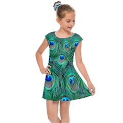 Peacock Feathers, Bonito, Bird, Blue, Colorful, Feathers Kids  Cap Sleeve Dress by nateshop