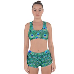 Peacock Feathers, Bonito, Bird, Blue, Colorful, Feathers Racerback Boyleg Bikini Set by nateshop