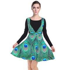 Peacock Feathers, Bonito, Bird, Blue, Colorful, Feathers Plunge Pinafore Dress by nateshop