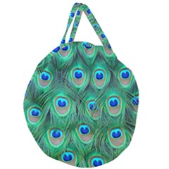 Peacock Feathers, Bonito, Bird, Blue, Colorful, Feathers Giant Round Zipper Tote by nateshop