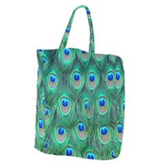 Peacock Feathers, Bonito, Bird, Blue, Colorful, Feathers Giant Grocery Tote by nateshop