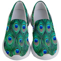 Peacock Feathers, Bonito, Bird, Blue, Colorful, Feathers Kids Lightweight Slip Ons by nateshop