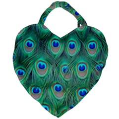 Peacock Feathers, Bonito, Bird, Blue, Colorful, Feathers Giant Heart Shaped Tote by nateshop