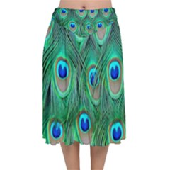 Peacock Feathers, Bonito, Bird, Blue, Colorful, Feathers Velvet Flared Midi Skirt by nateshop