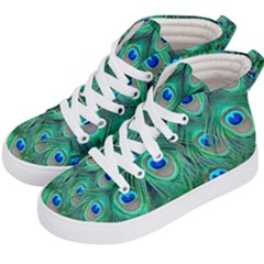 Peacock Feathers, Bonito, Bird, Blue, Colorful, Feathers Kids  Hi-top Skate Sneakers by nateshop