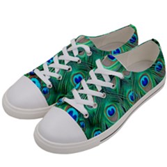 Peacock Feathers, Bonito, Bird, Blue, Colorful, Feathers Women s Low Top Canvas Sneakers by nateshop