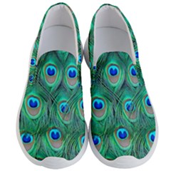 Peacock Feathers, Bonito, Bird, Blue, Colorful, Feathers Men s Lightweight Slip Ons by nateshop