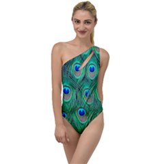 Peacock Feathers, Bonito, Bird, Blue, Colorful, Feathers To One Side Swimsuit by nateshop