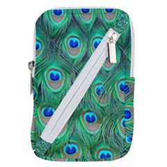 Peacock Feathers, Bonito, Bird, Blue, Colorful, Feathers Belt Pouch Bag (large) by nateshop