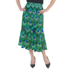 Peacock Feathers, Bonito, Bird, Blue, Colorful, Feathers Midi Mermaid Skirt by nateshop