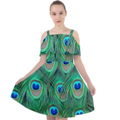 Peacock Feathers, Bonito, Bird, Blue, Colorful, Feathers Cut Out Shoulders Chiffon Dress by nateshop