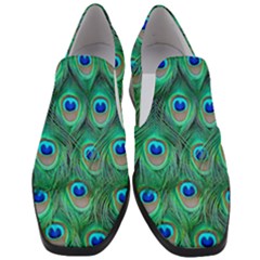 Peacock Feathers, Bonito, Bird, Blue, Colorful, Feathers Women Slip On Heel Loafers