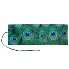 Peacock Feathers, Bonito, Bird, Blue, Colorful, Feathers Roll Up Canvas Pencil Holder (m) by nateshop