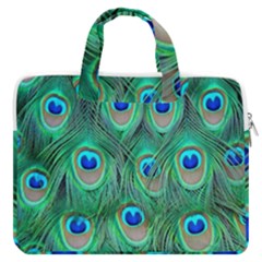 Peacock Feathers, Bonito, Bird, Blue, Colorful, Feathers Macbook Pro 16  Double Pocket Laptop Bag  by nateshop