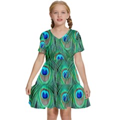 Peacock Feathers, Bonito, Bird, Blue, Colorful, Feathers Kids  Short Sleeve Tiered Mini Dress by nateshop