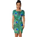 Peacock Feathers, Bonito, Bird, Blue, Colorful, Feathers Fitted Knot Split End Bodycon Dress View1