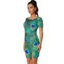 Peacock Feathers, Bonito, Bird, Blue, Colorful, Feathers Fitted Knot Split End Bodycon Dress View2