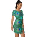 Peacock Feathers, Bonito, Bird, Blue, Colorful, Feathers Fitted Knot Split End Bodycon Dress View3