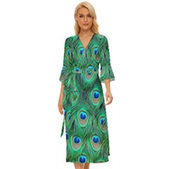 Peacock Feathers, Bonito, Bird, Blue, Colorful, Feathers Midsummer Wrap Dress by nateshop