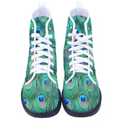 Peacock Feathers, Bonito, Bird, Blue, Colorful, Feathers Women s High-top Canvas Sneakers by nateshop