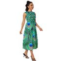 Peacock Feathers, Bonito, Bird, Blue, Colorful, Feathers Sleeveless Round Neck Midi Dress View3